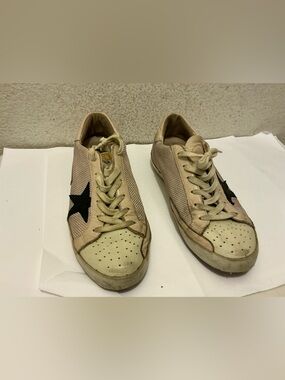 Golden Goose Beige Casual Sneakers with Black Star Accent